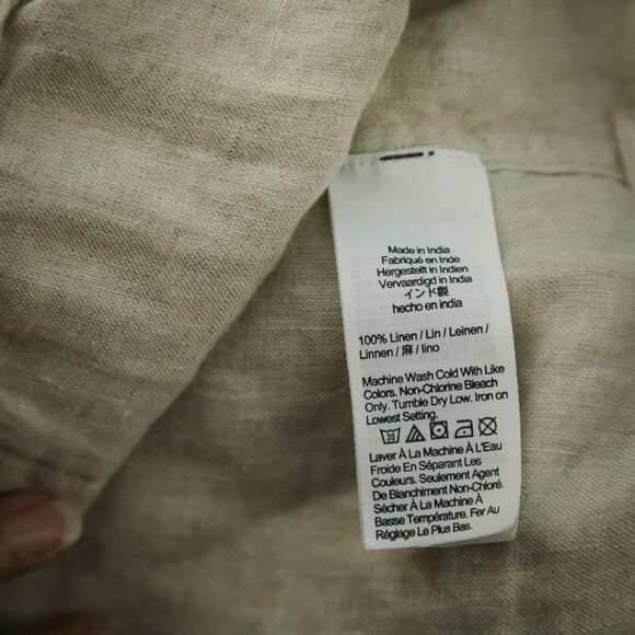 J. Crew Size Small S Tan Beige Slim Fit Linen Collared Button Long Sleeve Top - Picture 4 of 6